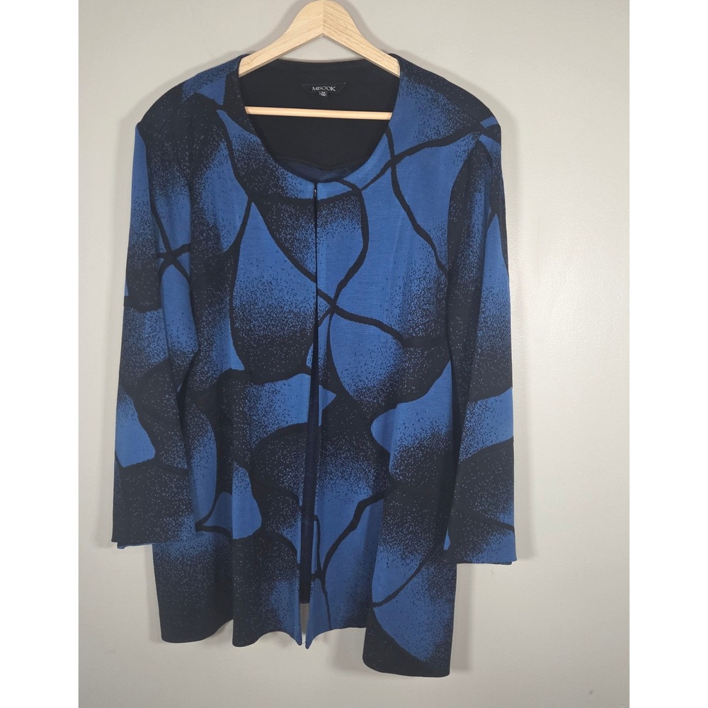 Misook Blue & Black Abstract Open-Front Blazer